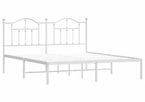 Cadru de pat metalic cu tăblie, alb, 160x200 cm - 3/5