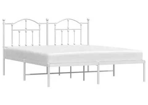 Cadru de pat metalic cu tăblie, alb, 160x200 cm - 4/5