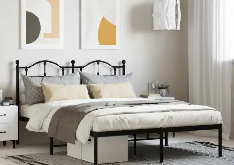 Cadru de pat metalic cu tăblie, negru, 140x190 cm - 1/5