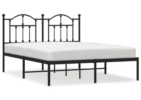 Cadru de pat metalic cu tăblie, negru, 140x190 cm - 2/5
