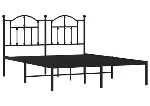 Cadru de pat metalic cu tăblie, negru, 140x190 cm - 3/5