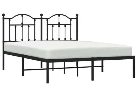 Cadru de pat metalic cu tăblie, negru, 140x190 cm - 4/5