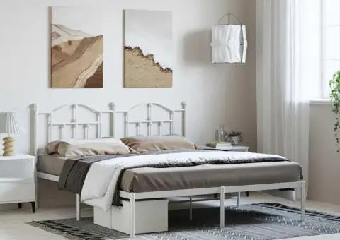 Cadru de pat metalic cu tăblie, alb, 183x213 cm - 1/5