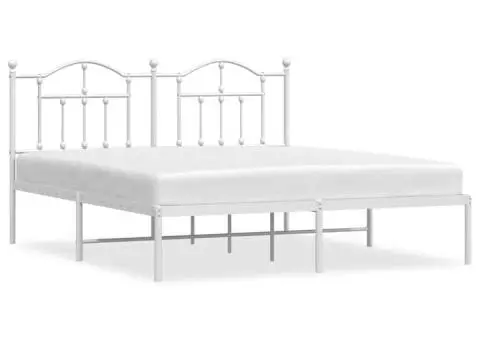 Cadru de pat metalic cu tăblie, alb, 183x213 cm - 2/5