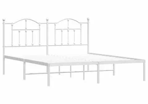 Cadru de pat metalic cu tăblie, alb, 183x213 cm - 3/5