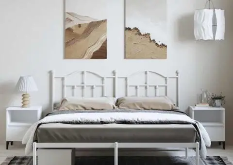 Cadru de pat metalic cu tăblie, alb, 183x213 cm - 4/5