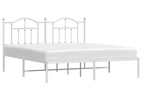 Cadru de pat metalic cu tăblie, alb, 183x213 cm - 5/5