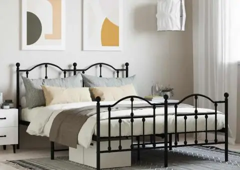 Cadru pat metalic cu tăblie de cap/picioare, negru, 140x200 cm - 1/5