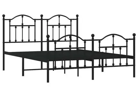 Cadru pat metalic cu tăblie de cap/picioare, negru, 140x200 cm - 3/5