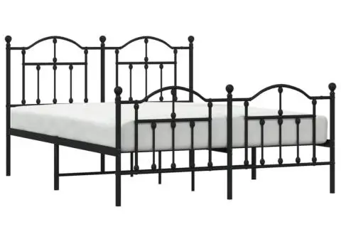 Cadru pat metalic cu tăblie de cap/picioare, negru, 140x200 cm - 4/5