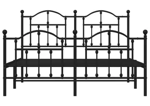 Cadru pat metalic cu tăblie de cap/picioare, negru, 140x200 cm - 5/5