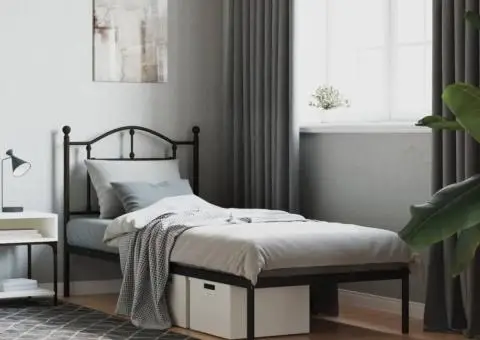 Cadru pat metalic cu tăblie, negru, 90x200 cm - 1/5