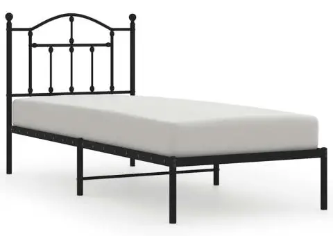 Cadru pat metalic cu tăblie, negru, 90x200 cm - 2/5