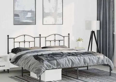 Cadru de pat metalic cu tăblie, negru, 193x203 cm - 1/5