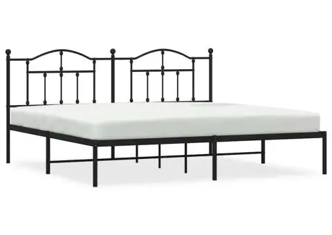 Cadru de pat metalic cu tăblie, negru, 193x203 cm - 2/5