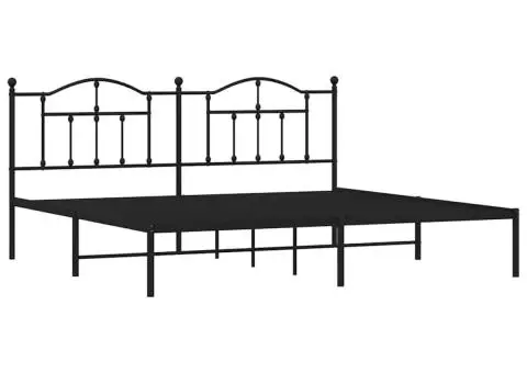 Cadru de pat metalic cu tăblie, negru, 193x203 cm - 3/5