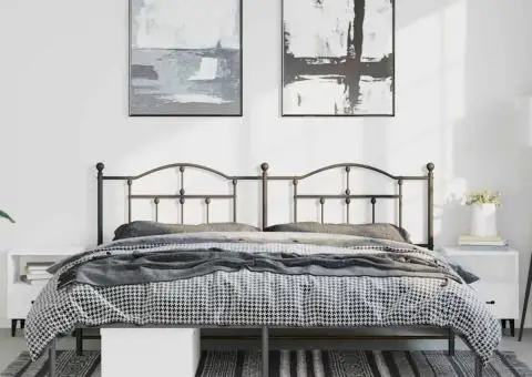 Cadru de pat metalic cu tăblie, negru, 193x203 cm - 4/5