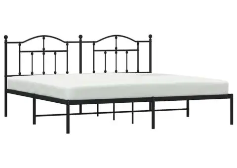 Cadru de pat metalic cu tăblie, negru, 193x203 cm - 5/5
