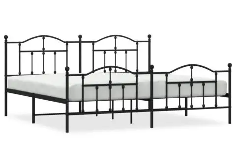 Cadru pat metalic cu tăblii de cap/picioare, negru, 200x200 cm - 2/5