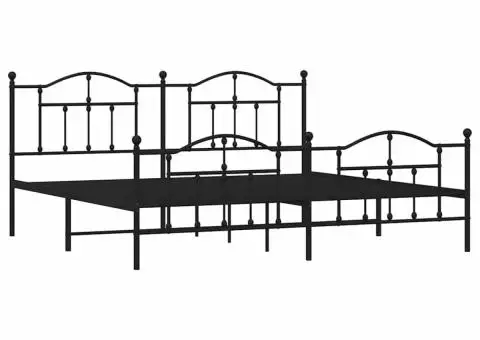 Cadru pat metalic cu tăblii de cap/picioare, negru, 200x200 cm - 3/5