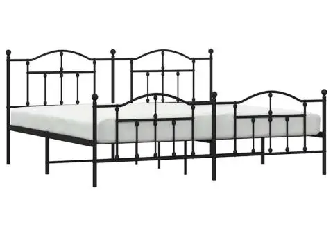Cadru pat metalic cu tăblii de cap/picioare, negru, 200x200 cm - 4/5