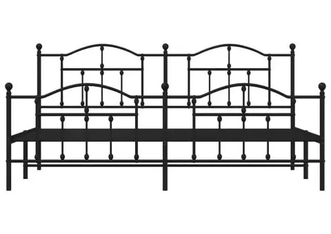 Cadru pat metalic cu tăblii de cap/picioare, negru, 200x200 cm - 5/5