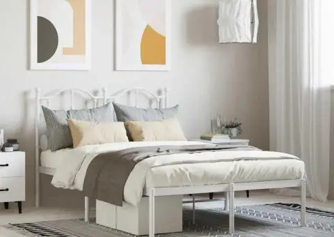 Cadru de pat metalic cu tăblie, alb, 120x190 cm - 1/5