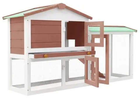 Cușcă mare exterior pt. iepuri, maro și alb, 145x45x84 cm, lemn - 3/5