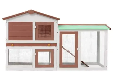 Cușcă mare exterior pt. iepuri, maro și alb, 145x45x84 cm, lemn - 4/5
