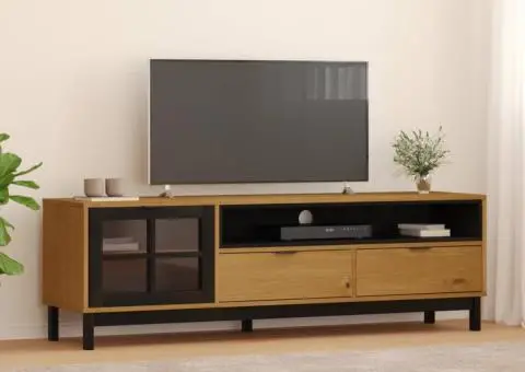 Comodă TV cu ușă din sticlă „FLAM” 158x40x50 cm, lemn masiv pin - 1/5