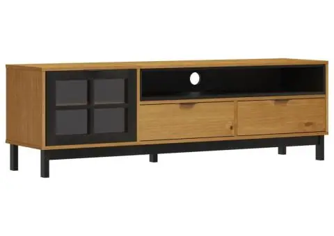 Comodă TV cu ușă din sticlă „FLAM” 158x40x50 cm, lemn masiv pin - 2/5