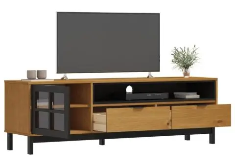 Comodă TV cu ușă din sticlă „FLAM” 158x40x50 cm, lemn masiv pin - 3/5