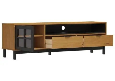 Comodă TV cu ușă din sticlă „FLAM” 158x40x50 cm, lemn masiv pin - 4/5