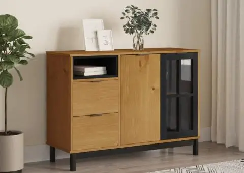 Servantă cu ușă din sticlă „FLAM”, 110x40x80 cm, lemn masiv pin - 1/5