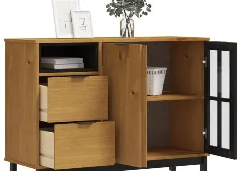 Servantă cu ușă din sticlă „FLAM”, 110x40x80 cm, lemn masiv pin - 3/5