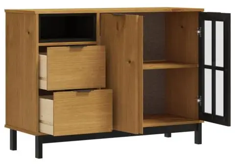 Servantă cu ușă din sticlă „FLAM”, 110x40x80 cm, lemn masiv pin - 4/5