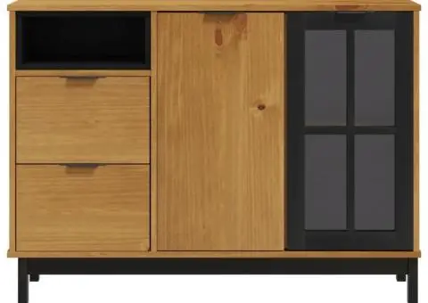 Servantă cu ușă din sticlă „FLAM”, 110x40x80 cm, lemn masiv pin - 5/5