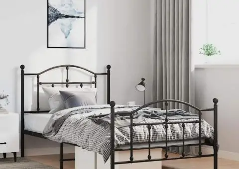 Cadru pat metalic cu tăblii de cap/picioare, negru, 100x190 cm - 1/5