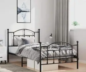 vidaXL Cadru pat metalic cu tăblii de cap/picioare, negru, 100x190 cm