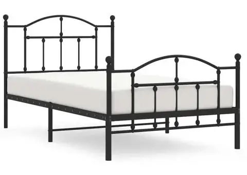 Cadru pat metalic cu tăblii de cap/picioare, negru, 100x190 cm - 2/5