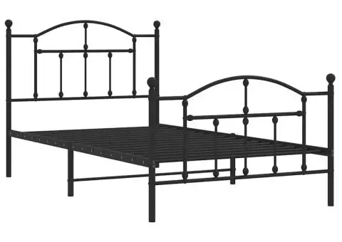 Cadru pat metalic cu tăblii de cap/picioare, negru, 100x190 cm - 3/5