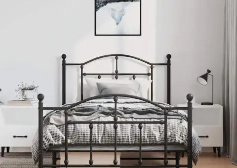 Cadru pat metalic cu tăblii de cap/picioare, negru, 100x190 cm - 4/5