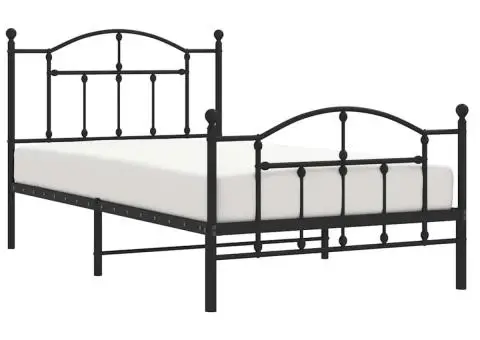 Cadru pat metalic cu tăblii de cap/picioare, negru, 100x190 cm - 5/5