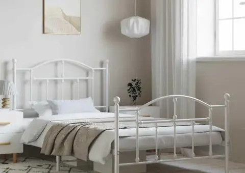 Cadru de pat metalic cu tăblie de cap/picioare, alb, 100x190 cm - 1/5