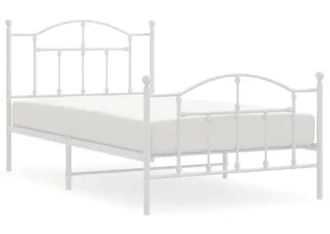 Cadru de pat metalic cu tăblie de cap/picioare, alb, 100x190 cm - 2/5