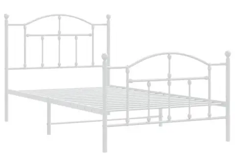 Cadru de pat metalic cu tăblie de cap/picioare, alb, 100x190 cm - 3/5