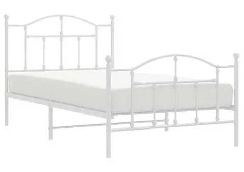 Cadru de pat metalic cu tăblie de cap/picioare, alb, 100x190 cm - 5/5