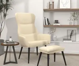vidaXL Scaun de relaxare cu taburet, crem, textil