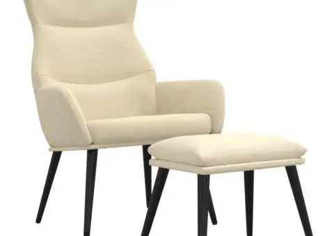 Scaun de relaxare cu taburet, crem, textil - 2/5