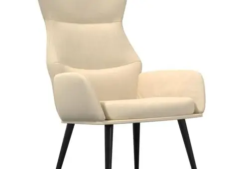 Scaun de relaxare cu taburet, crem, textil - 3/5